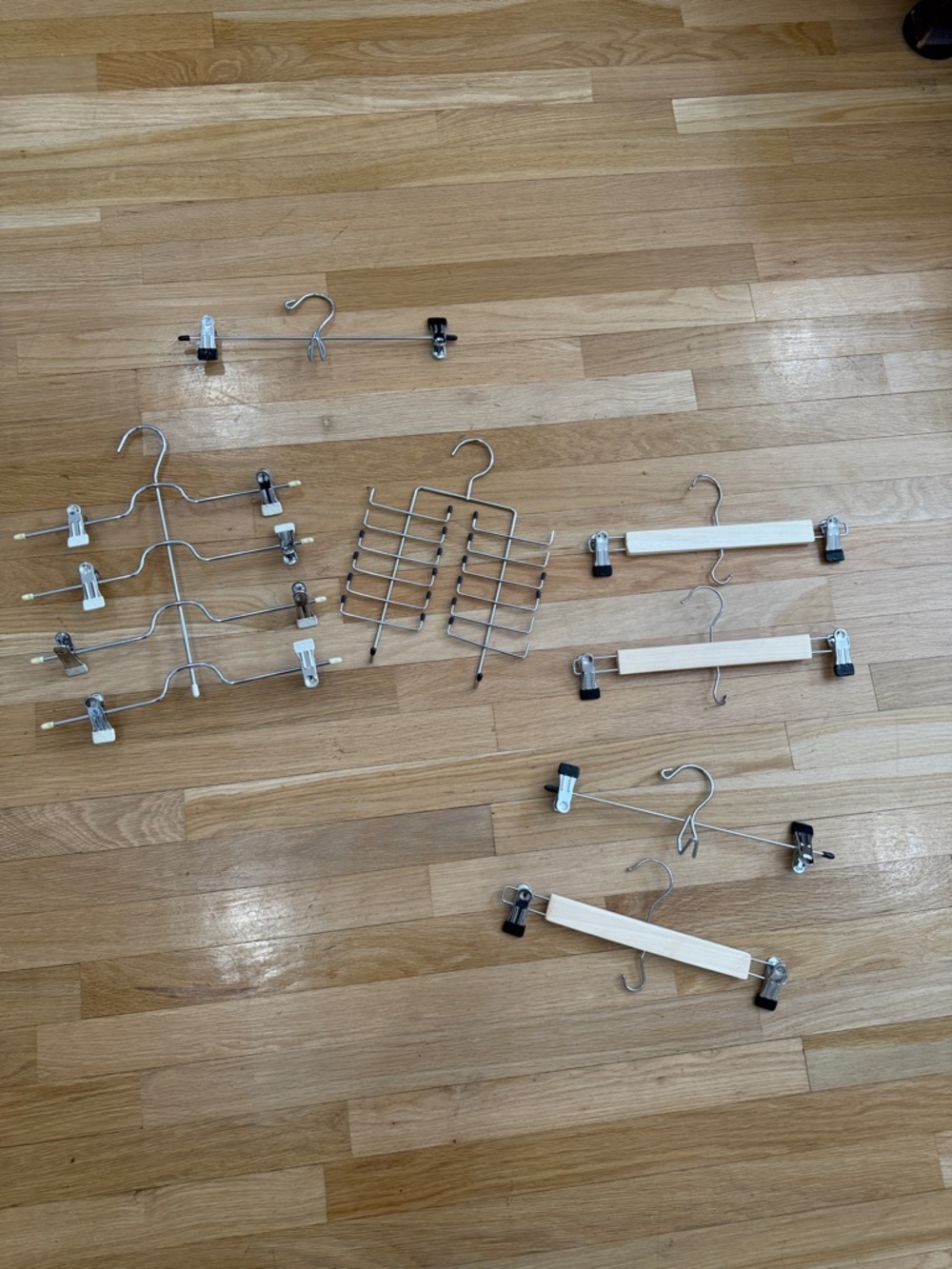 Metal and Wood Pants Hangers with Clips - Multi-Color